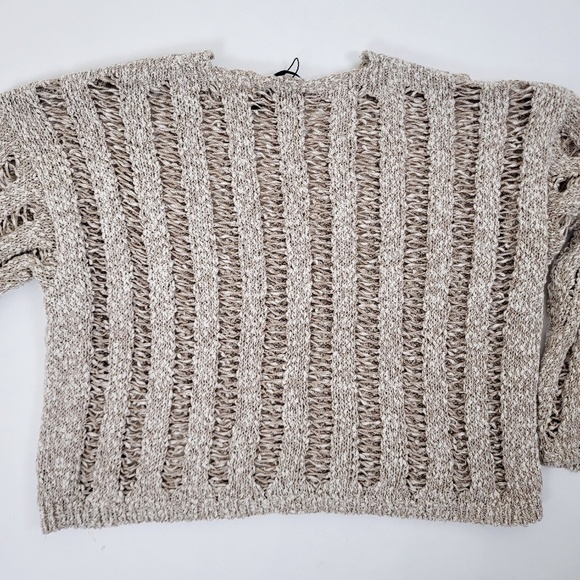 H&M cotton open knit crew neck long sleeve crop cropped beige crochet - Picture 7 of 9